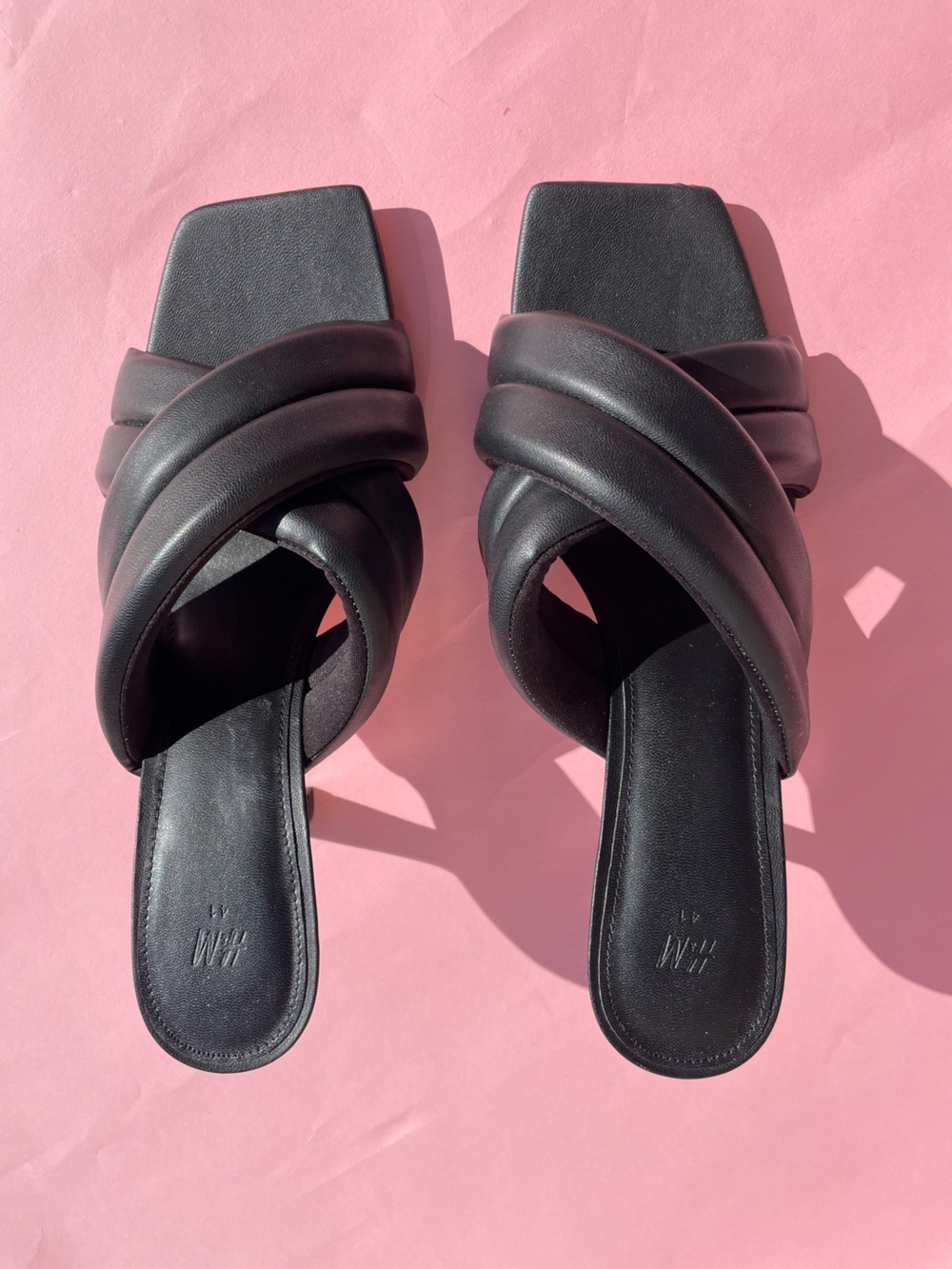 H&M Black Padded Crisscross Slide Mules